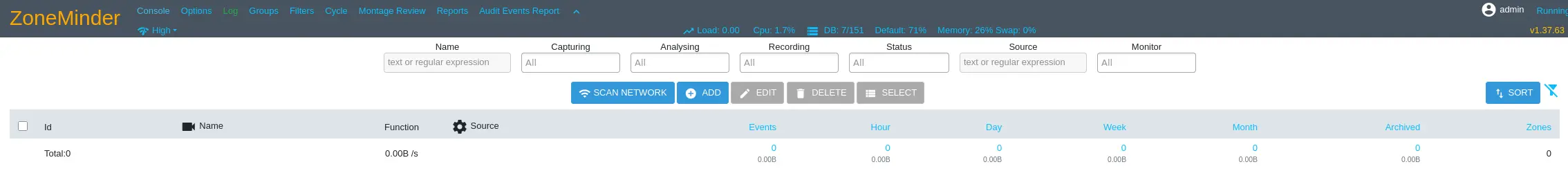 ZoneMinder login panel