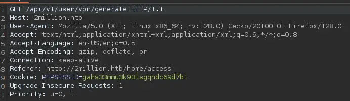 Burpsuite intercepted request