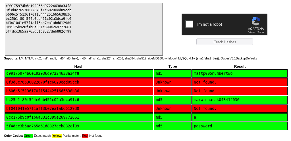 cracked hashes with crackstation